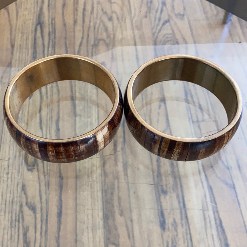 Gorgeous set of 2 wood x brass bangles bracelet bracelets